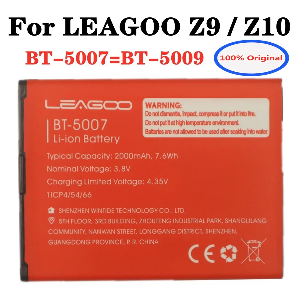 

New 100% Original High Quality BT5007 BT5009 2000mAh Battery For LEAGOO Z9 Z10 BT-5007& BT-5009 Phone Batterie Batteria