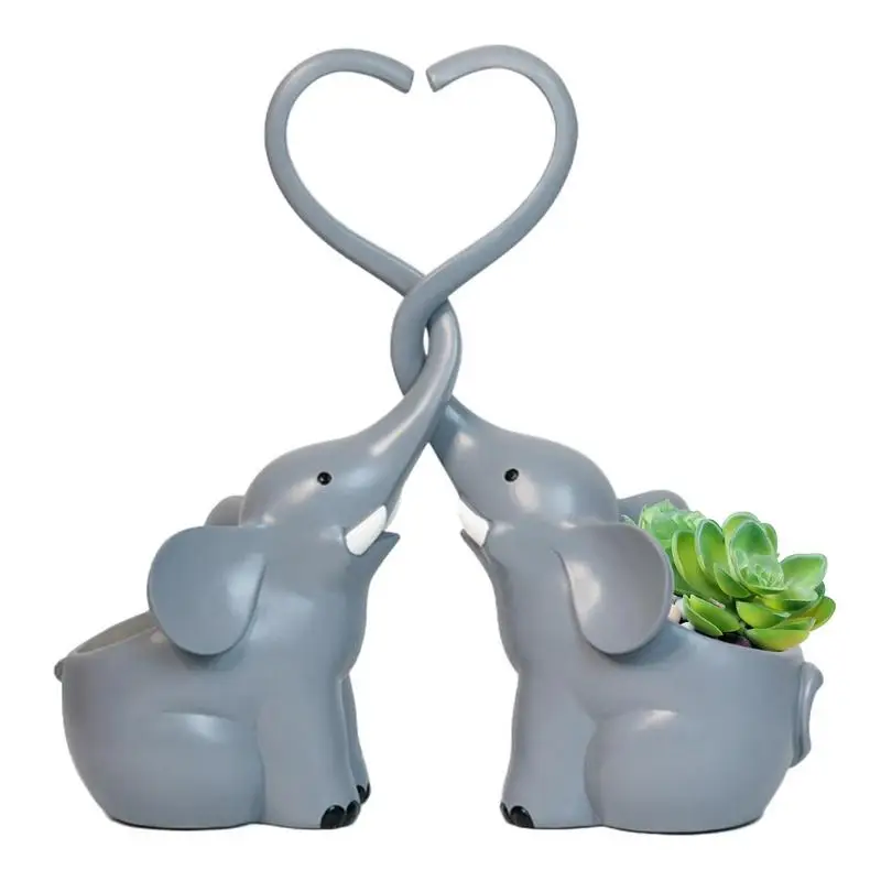 

Cute Elephant Pot Indoor Flower Plants Elephant Plant Window Boxes Romantic Couple Elephant Twined Heart Nose Design Planter