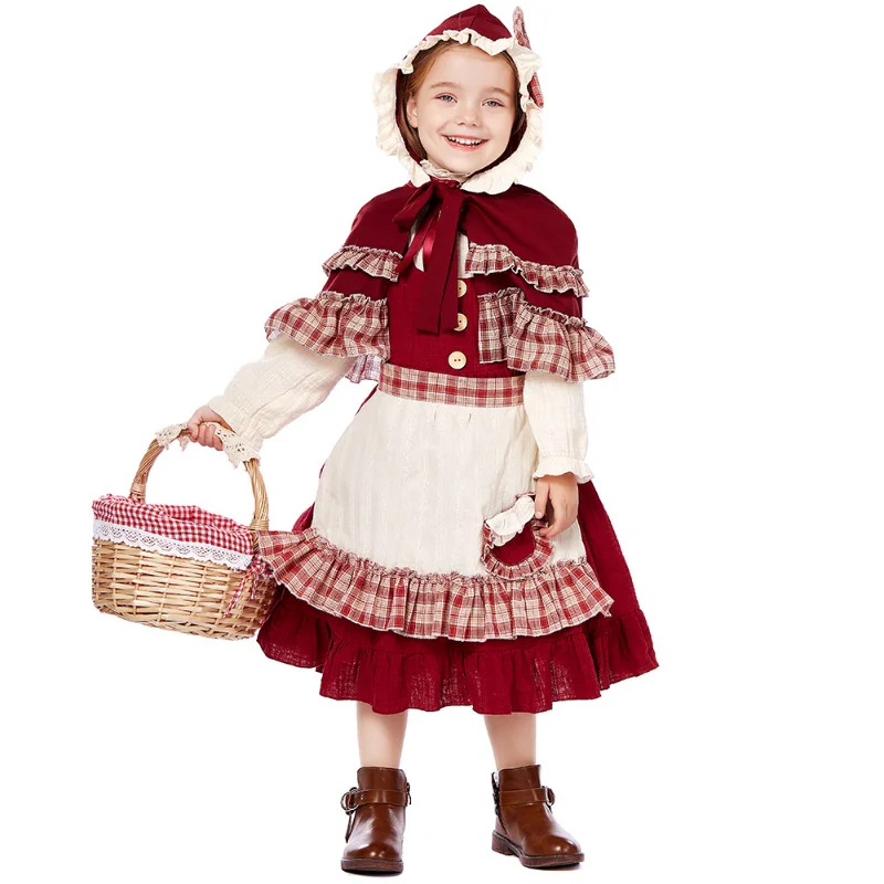 Kids Child Vintage Victorian Prairie Girl Costume Pastoral Farm Dress Halloween Stage Fantasia Cosplay Red Gingham Trim
Kids Child Vintage Victorian Prairie Girl Costume Pastoral Farm Dress Halloween Stage Fantasia Cosplay Red Gingham Trim