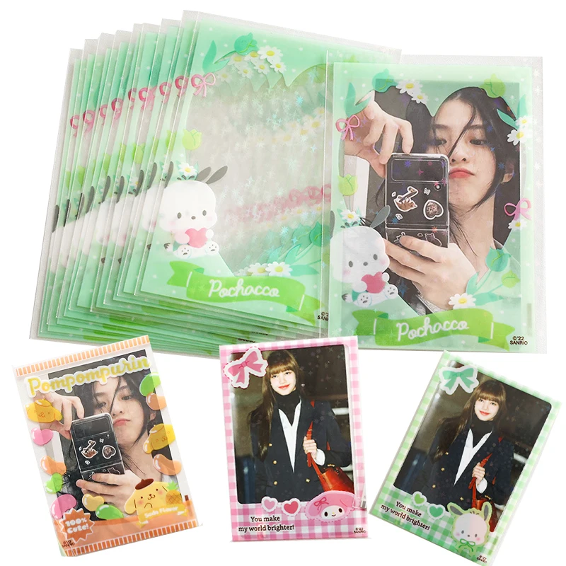 

20Pcs Kawaii Hello Kitty Card Sleeves Sanrioed My Melody Kuromi Cinnamoroll Purin Pochacco Idoll Card Cover Protective Holder