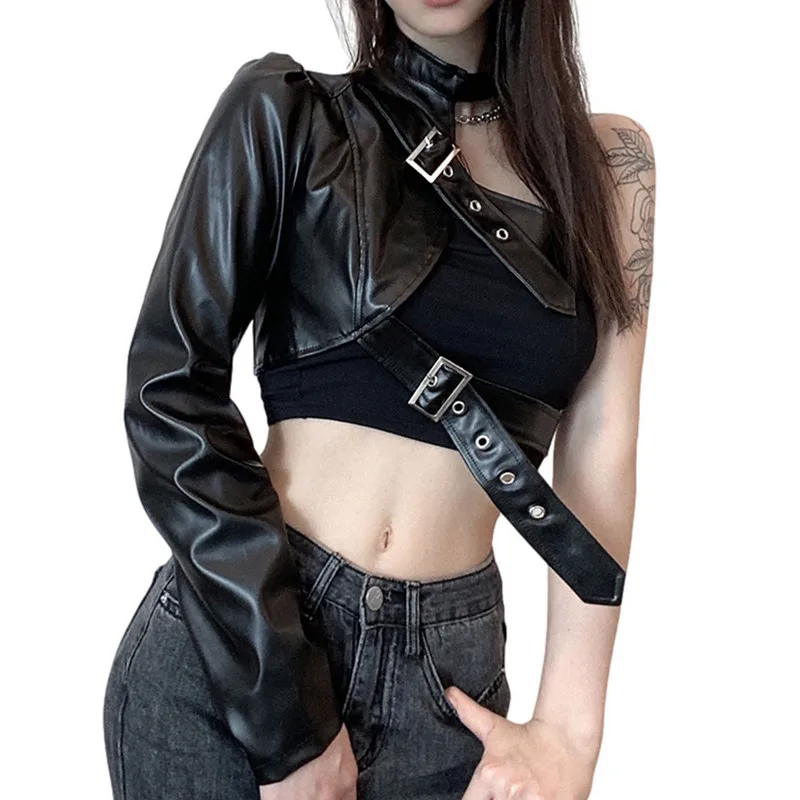 Women Top Punk Style Crop Tops Spring Autumn Clothes Long Sleeve Leather Belt Tees Female Clothing Sexy Club y2k Streetwear
Women Top Punk Style Crop Tops Spring Autumn Clothes Long Sleeve Leather Belt Tees Female Clothing Sexy Club y2k Streetwear