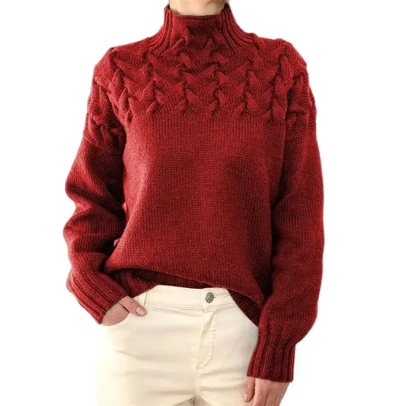 

Fashion Cable Knit Solid Color Sweater Women Turtleneck Warm Jumpers Female Office Commuter Thickened Knitted Top New Streetwear