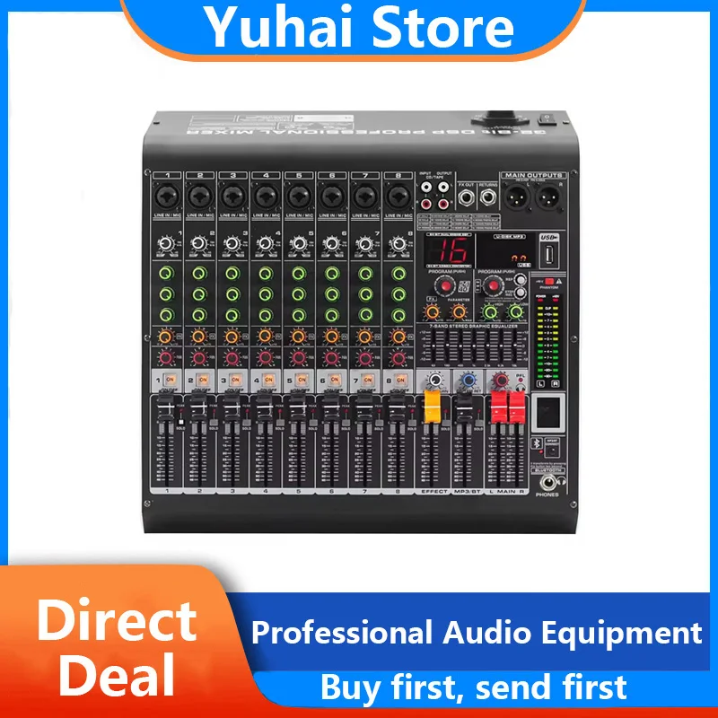 

Yuhai-MC8 8 Channel Blueteeth микшер 24 Bit DSP, цифровой эффект, смешивание звука, USB 48V DJ смешивание студийного оборудования
