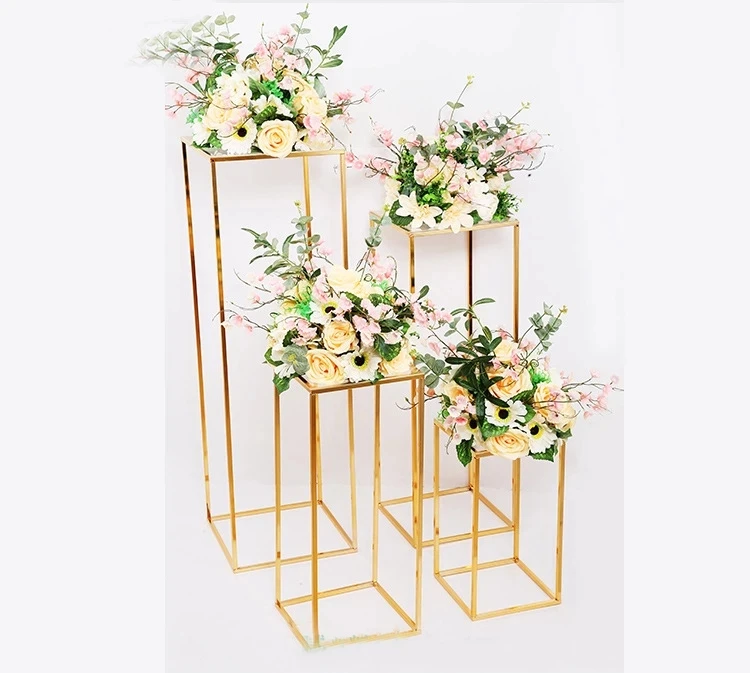 

Gold Wedding Decoration Electroplate Iron Geometric Placed Props Road Lead T Station Supplies Rectangle Wedding Plinth