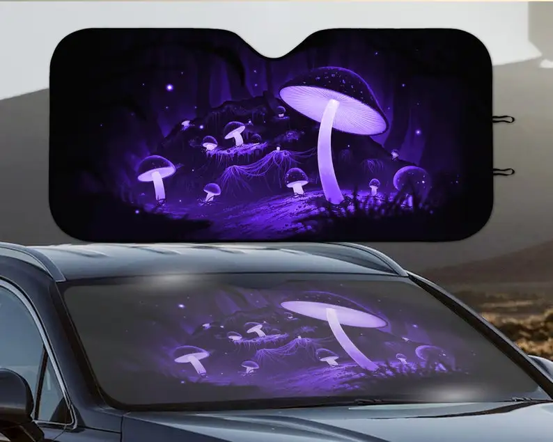 

Purple Car Sunshade, Dark windshield sun shade, SUV/truck/Vehicle size, goth forest window visor cover, Witchy cottagecore