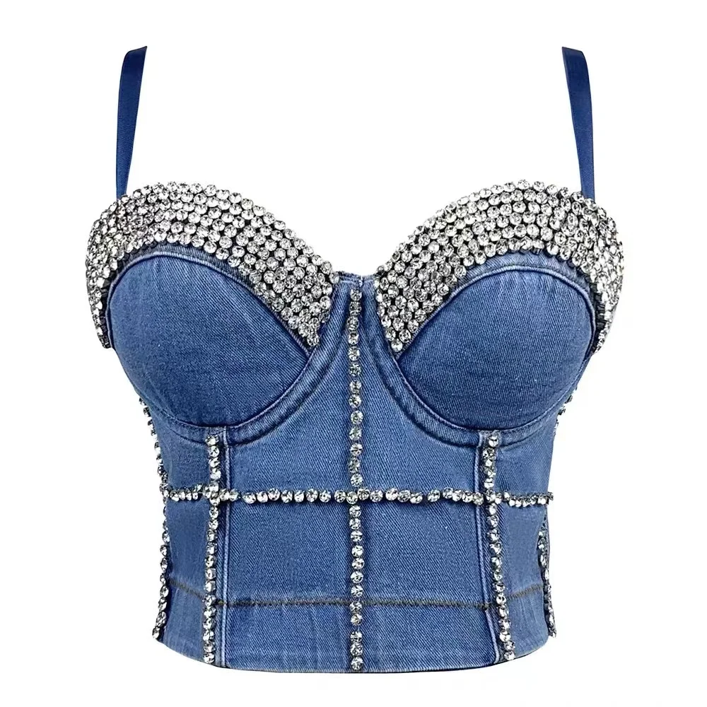 2023 Fashion Denim Crop Top Built in Bra Women Rhinestone Chain Corset Female Cropped Sexy Ladies Nightclub Party Push Up Chest
2023 Fashion Denim Crop Top Built in Bra Women Rhinestone Chain Corset Female Cropped Sexy Ladies Nightclub Party Push Up Chest