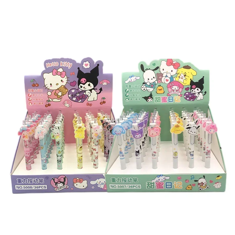 

Sanrio 36pcs Gel Pens Kuromi Melody Hello Kitty Student Signature Pen Crystal Black Meeting Record Tool Children Stationery Gift