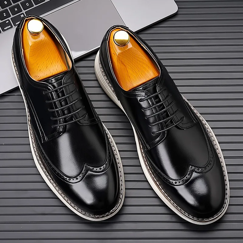 

mens casual business wedding formal dress original leather shoes lace-up carved brogue shoe black brown gentleman footwear male
