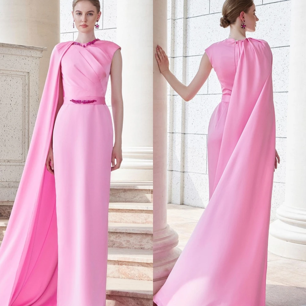 

Prom Dress Evening Jersey Beading Pleat Valentine's Day Straight Scoop Neck Bespoke Occasion Gown Long Dresses Saudi Arabia