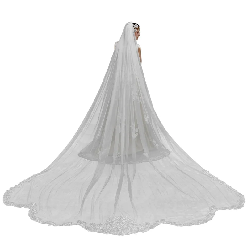 

Bridal Veils Wedding Cathedral Length Thin Scallop Lace Trim Single Tier Lace Edge Wedding Veil Cathedral Mantilla