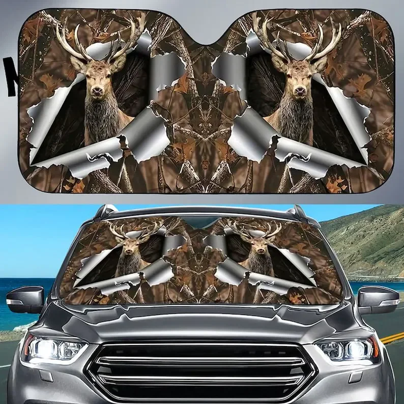 

Deer Hunting Torn Car Sunshade Deer Hunting Forest Camo Real Tree Hunter Gift Windshield Sunshade Oxford Cloth Windshield Car Su