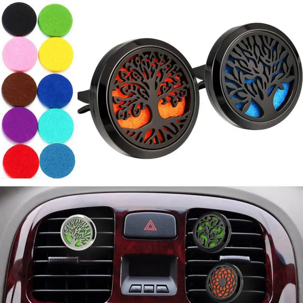 

30mm Car Air Vent Aromatherapy Essential Oil Diffuser Stainless Steel Locket With Vent Clip Car Air Freshener Vent Clip 5 Pads