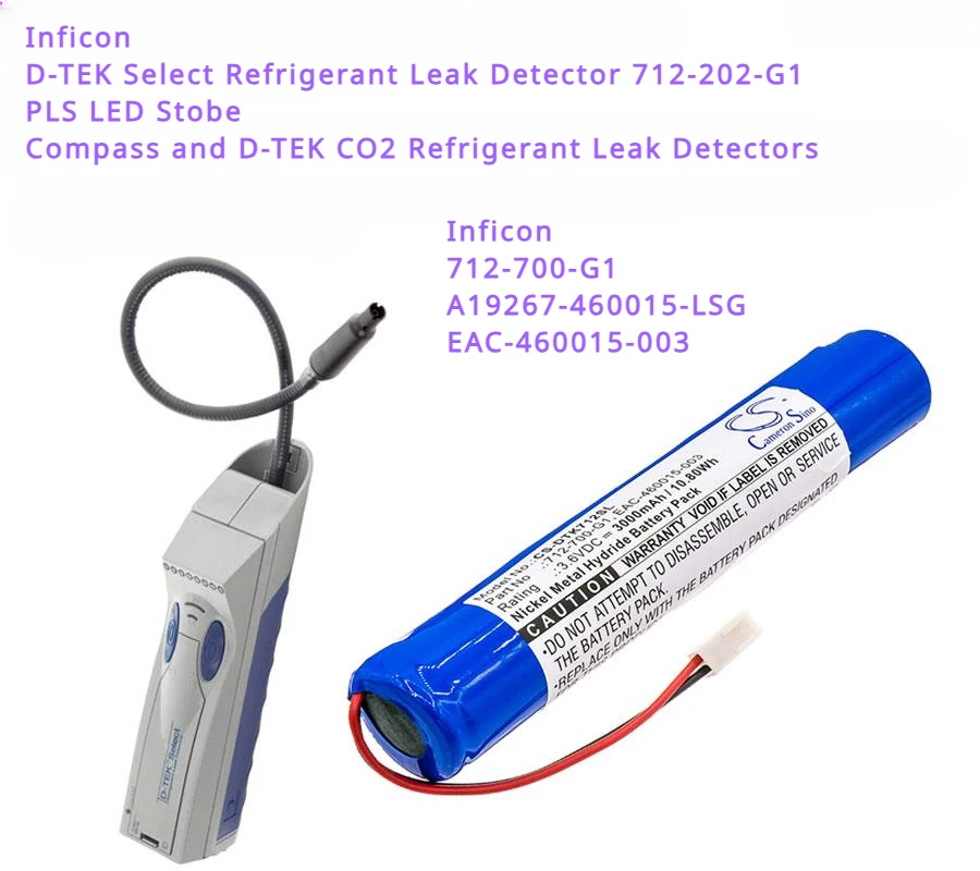 

Cameron Sino 3000mAh Battery 712-700-G1 for Inficon D-TEK Select Refrigerant Leak Detector 712-202-G1, PLS LED Stobe