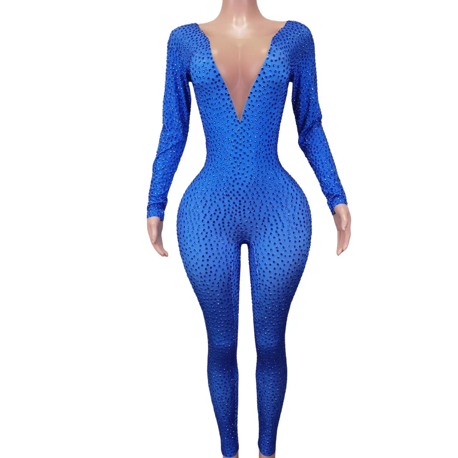 Sparkly Blue Rhinestones Jumpsuit Women One Piece Stretch Bodysuit Nightclub Party Outfit Dancer Performance Costume Lanyekong
Sparkly Blue Rhinestones Jumpsuit Women One Piece Stretch Bodysuit Nightclub Party Outfit Dancer Performance Costume Lanyekong