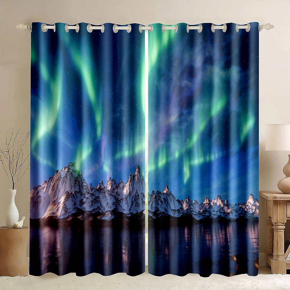 

Blackout Curtains Snow Mountain Water Reflection Colorful Aurora Borealis Light Northern Lights in The Sky Print Window Curtain