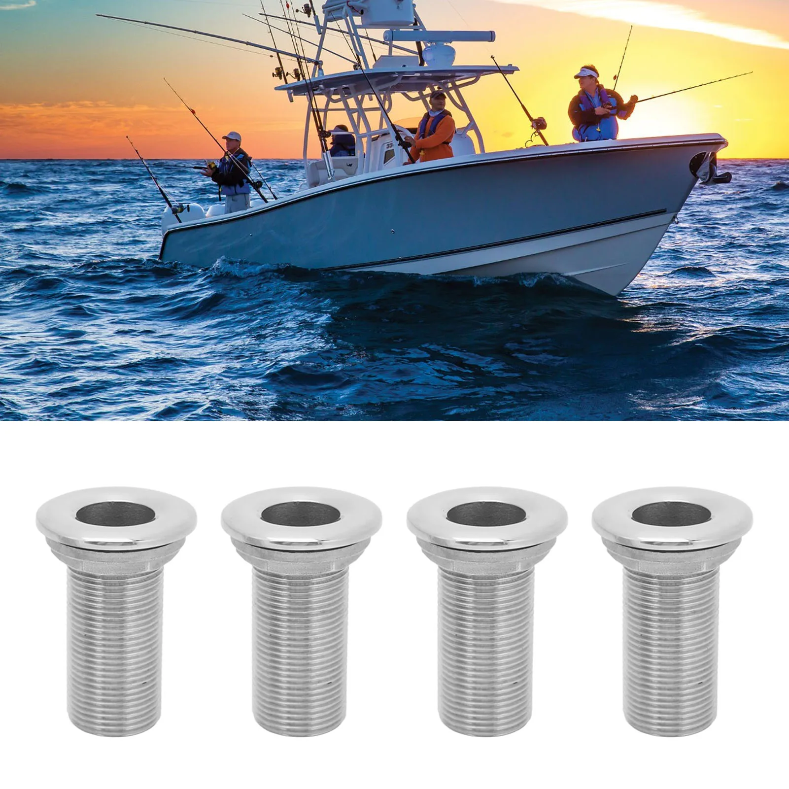 

4 Pcs 1 Inch Marine Barbed Hose Thru Drain Threaded Fitting 316 Stainless Steel Straight Thru Hull Valve Connector For Yacht