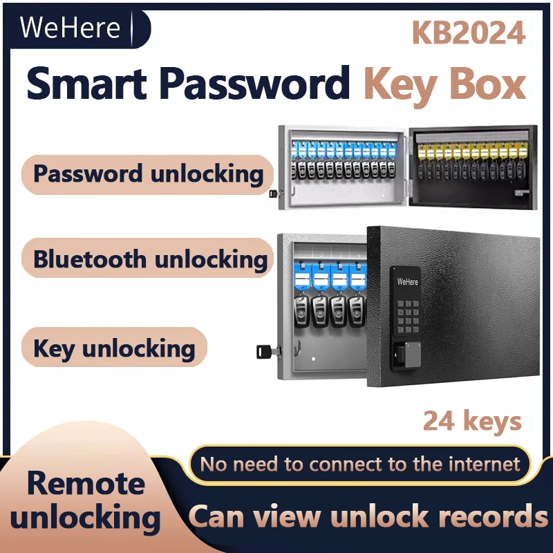 

WeHere 24 Key Safe Box, Intelligent Wall Mounted Key Storage Cabinet,dynamic Password Unlocking Company Key Management Metal