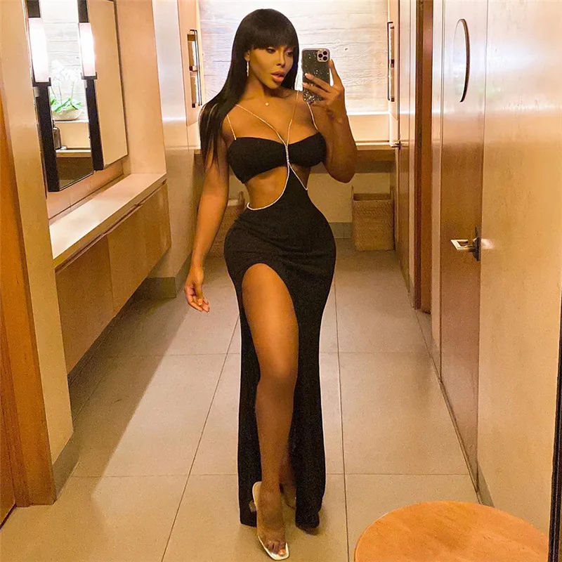 Hollow Out Maxi Dress Women Twinkle Diamonds Elegant Spaghetti Strap Backless Side Slit Solid Sexy Robe Partywear Vestido Female
Hollow Out Maxi Dress Women Twinkle Diamonds Elegant Spaghetti Strap Backless Side Slit Solid Sexy Robe Partywear Vestido Female