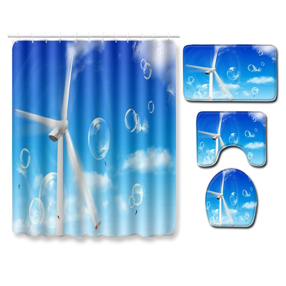 

Blue sky Wind Car Natural landscape Shower Curtain set Bathroom non-slip mat Toilet Seat mat Shower Curtain Bathroom Decoration