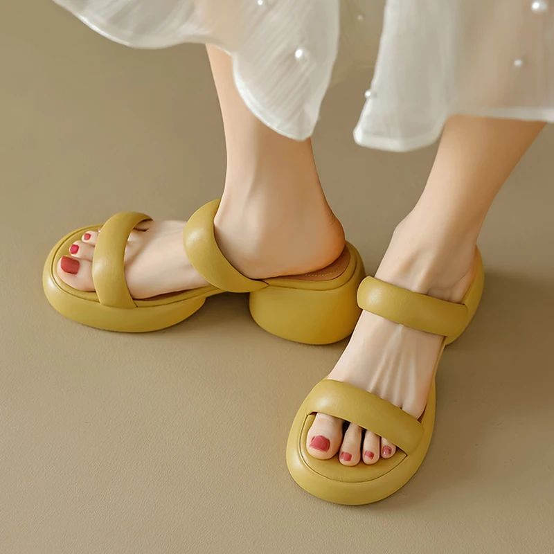 

Women Sandals Ladies Chunky Heel Elegant Summer Slippers Outside Open Toes Female Slides 2024 Woman High Heel Large Size Shoes