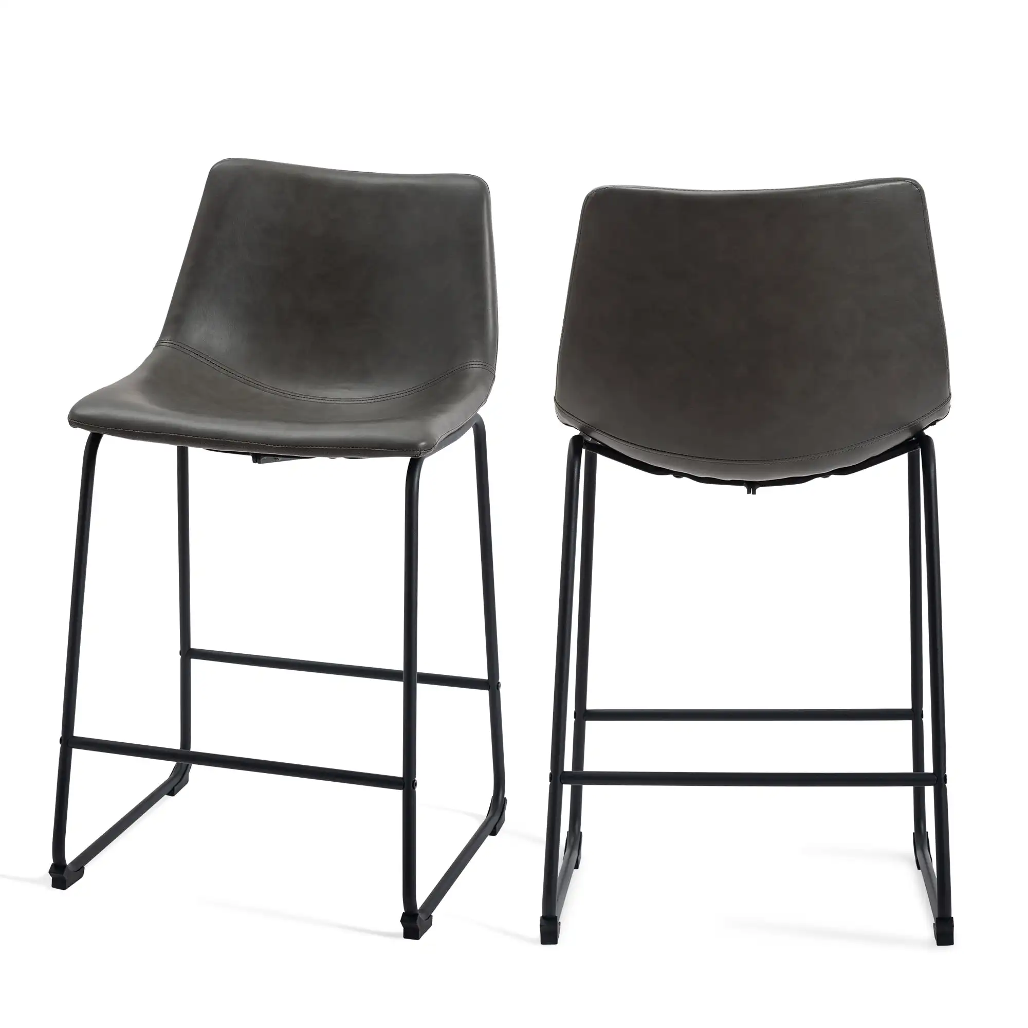 

24" Counter Height Bar Stools Kitchen PU Leather Barstool Grey Set of 2 Dining Chairs