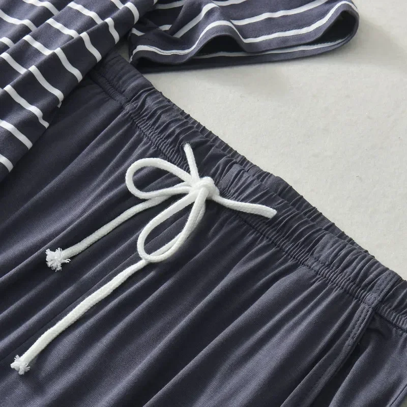 

Outdoor Striped Indoor Set Short Sleeve 2023 for Pajama And PJS Men's Loungewear - Shorts Versatile Lightweight, Modal Summer