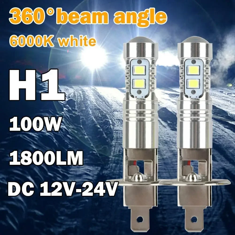 

2pcs H1 LED Headlamp Bulb 6000k 100W High Low Beam White Headlamp Auto Bulbs SUV Car Fog Driving Truck Light I2V8