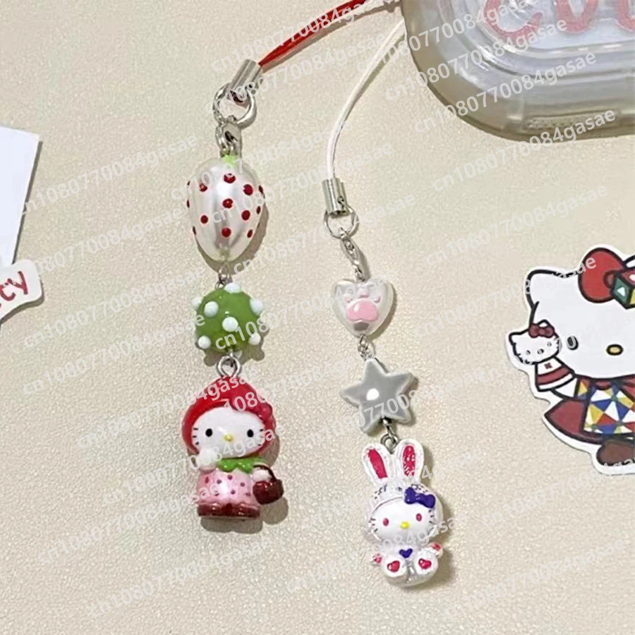 

Sanrio HelloKitty Strawberry Head Kawaii Phone Chain Girl Y2K Style Cartoon Anime Beaded Pendant Backpack Cute Decoration Gift