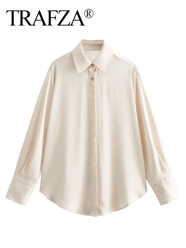 

TRAFZA блузки для женщин новые шелковые атласные лацканы свободные однобортные рубашки женские шикарные и элегантные женские осенние Рубашки Топ