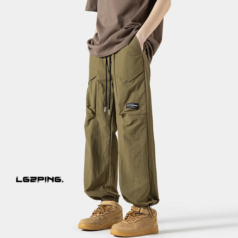 Hip Hop Street Cargo Pants Thin Quick Dry Drawstring Sweatpants Army Green Retro Hip Hop Casual Pants 
Hip Hop Street Cargo Pants Thin Quick Dry Drawstring Sweatpants Army Green Retro Hip Hop Casual Pants