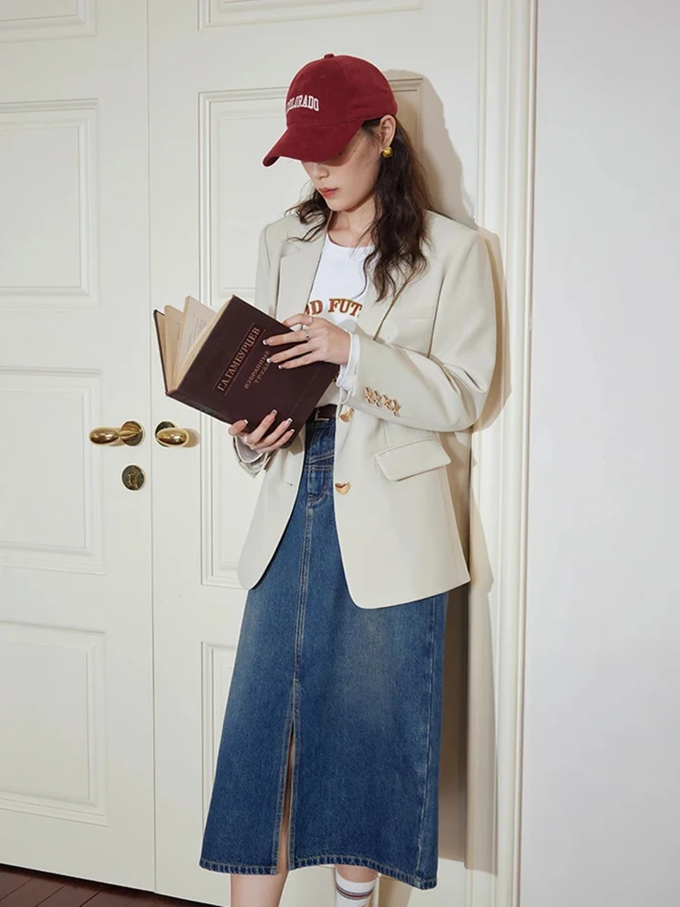 Beige Women Jacket One Piece Peaked Lapel Single Breasted Long Sleeve Coat Elegant Chic Loose Formal Occasion Custom Made 2023
Beige Women Jacket One Piece Peaked Lapel Single Breasted Long Sleeve Coat Elegant Chic Loose Formal Occasion Custom Made 2023