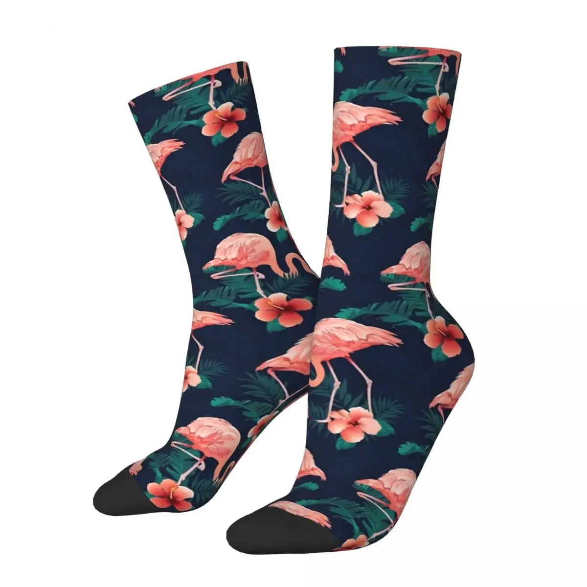 

Hip Hop Vintage Flamingo Hibiscus Tropical Leaves Crazy Men's Socks Unisex Street Style Printed Funny Happy Crew Sock Boys Gift