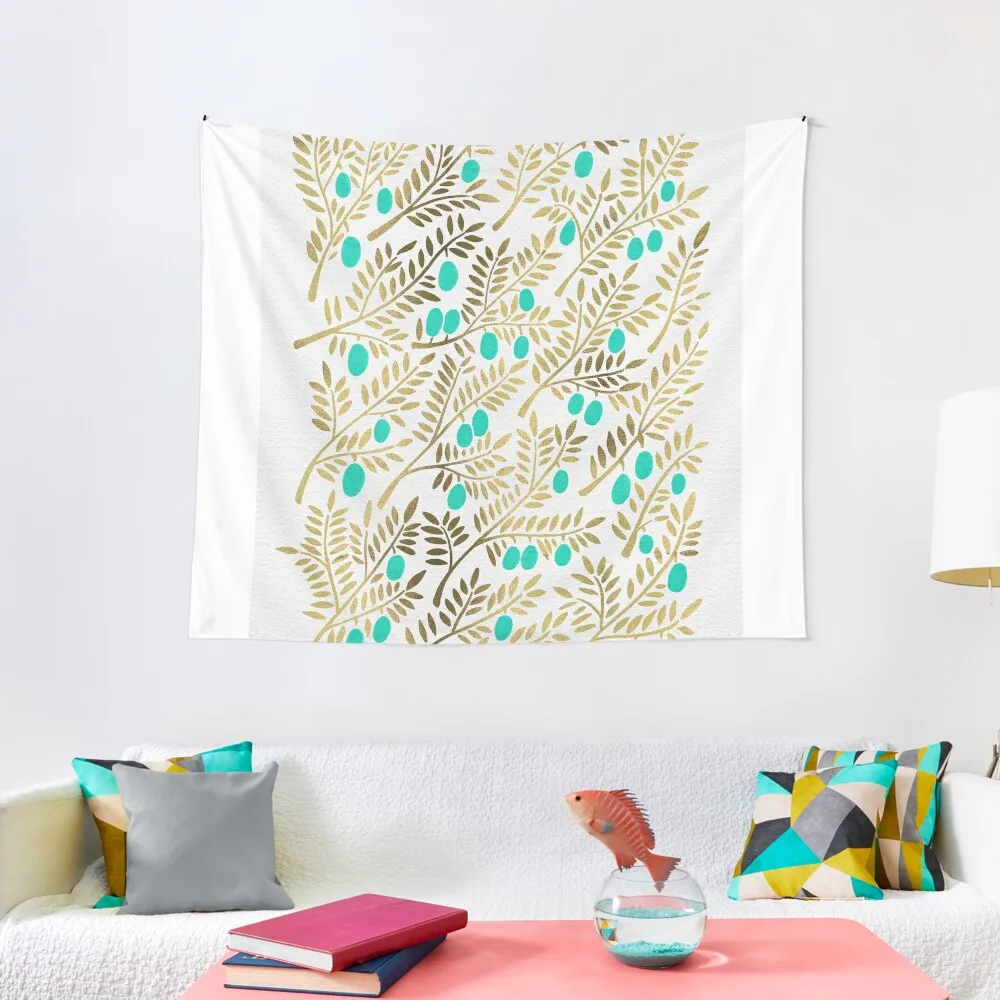 

Gold & Turquoise Olive Branches Tapestry Tapestries Wall Hanging Room Design Bedrooms Decor