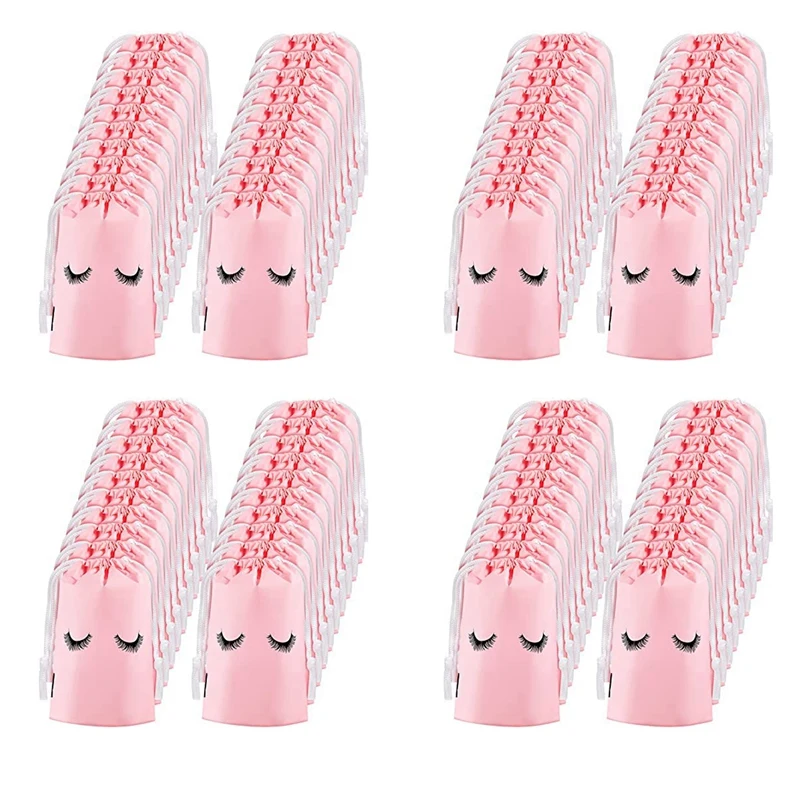 

200 Pieces Eyelash Aftercare Bags Plastic Makeup Bags Toiletry Makeup Pouch Cosmetic Travel With Drawstring Pink,L