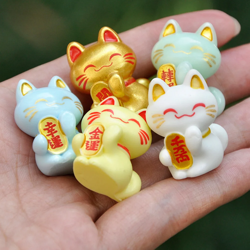

Mini Ma Ne Car Decors 9Pcs Miniature New Year Japanese Cat Statue Cute Fortune Cat Kitten Figure Bonsai