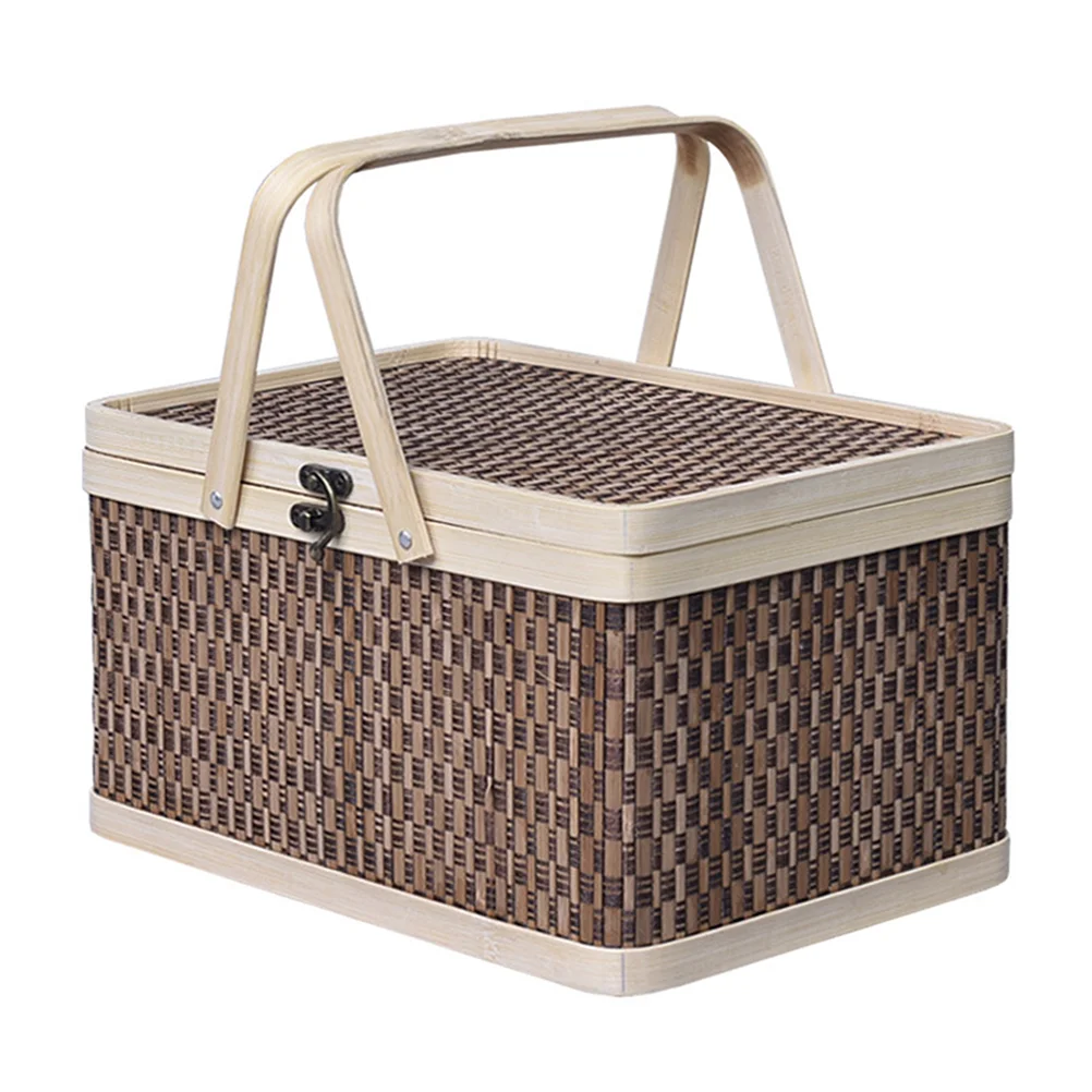 

Bamboo Basket Picnic Handheld Bread Sundries Storage Snack Fruits Wicker Baskets