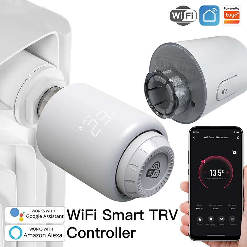 Tuya Smart WiFi Thermostatic Radiator Valve Actuators Remote Home Heating Temperature Controller Alexa Google Home Voice Control
Tuya Smart WiFi Thermostatic Radiator Valve Actuators Remote Home Heating Temperature Controller Alexa Google Home Voice Control