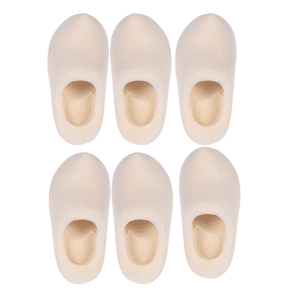 

3 Pairs Clogs Model Home Décor Wood Shoe Miniature Key Chain Decor for Blank Wooden Shoes House Ornament Forniture