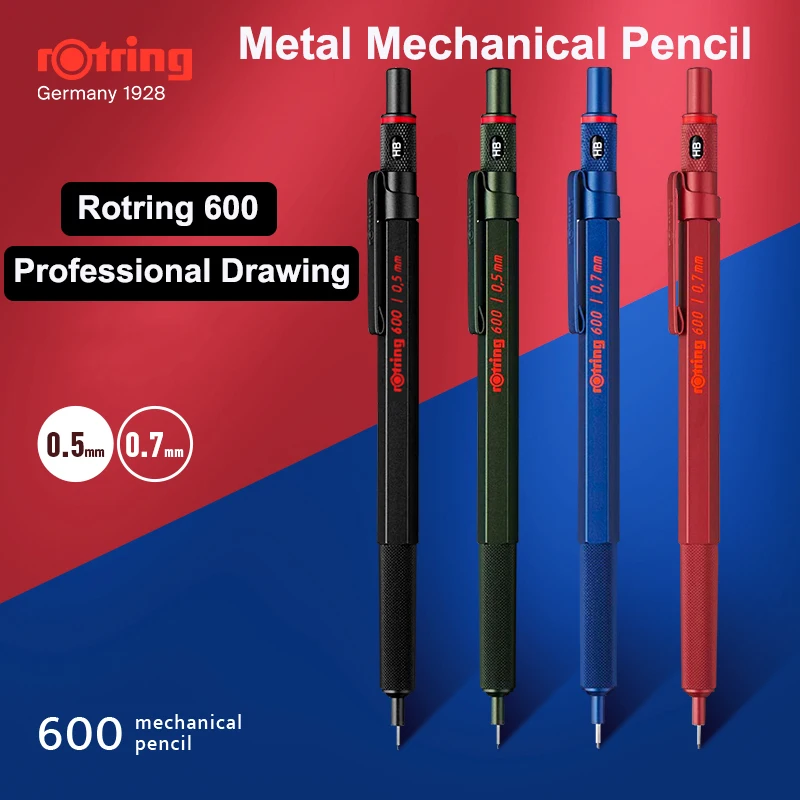 

Rotring 600 Mechanical Pencils 0.5mm 0.7mm Professional Drawing Sketching Pens Metallic Body Hexagon Holder Architect Gift