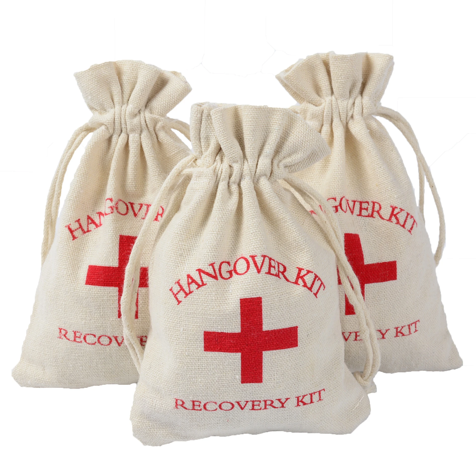 

50Pcs Hangover Kit Bags Wedding Party Favor Holder Bag Guests Gift Red Cross Cotton Linen Kit Festival Xmas Event Party Supplies