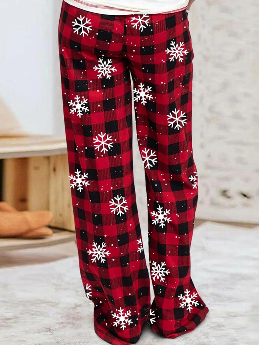 

Women s Christmas Pajama Pants Plaid Snowflake Print Drawstring Lounge Pants Sleep Pj Bottoms with Pockets Sleepwear