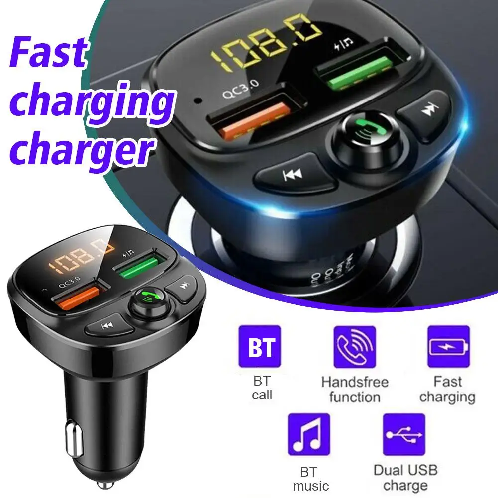 

QC 3.0 Dual USB Charger Bluetooth 5.0 FM Transmitter MP3 Player Car Kit TF Card Fast Charging Adapter Hands-Free Car Accessories