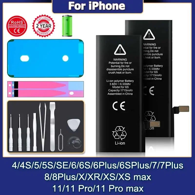 

DaDaXiong Battery For iPhone 4 4S 6 6S 7 8 Plus SE X XR Xs 11 Pro Max 5 5S SE2 High Capacity Bateria Replacement