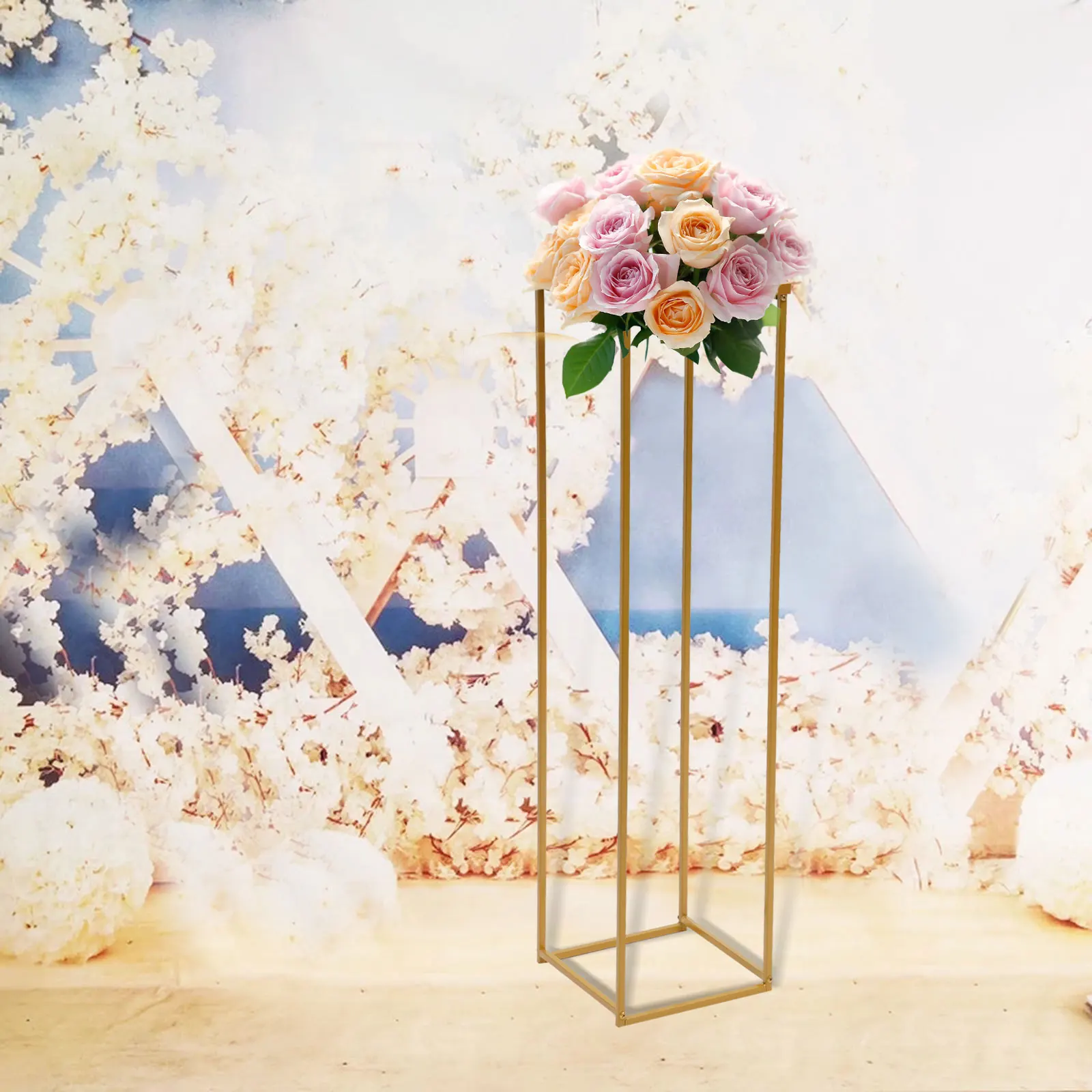 

Golden Metal 100cm Geometric Column Flower Stand Rack Vases Decor Frame DLY Stand For Party Gathering Wedding
