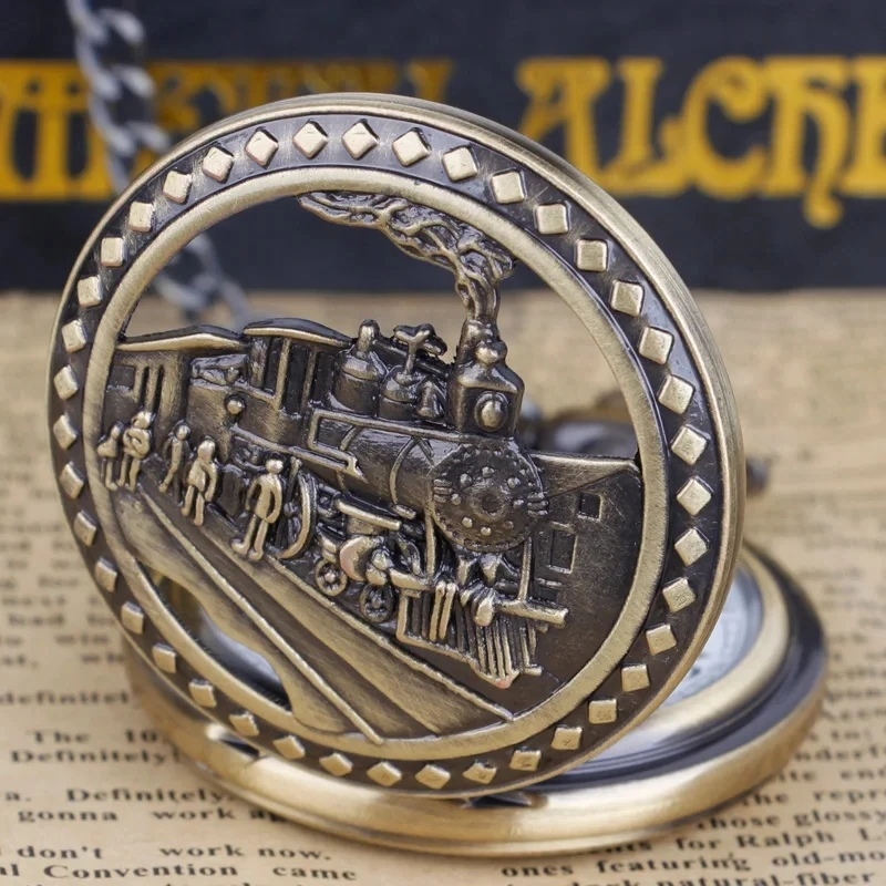 

Steampunk Hollow Train Pattern Quartz Pocket Watch Necklace Pendant Reindeer Retro Pendant Necklace