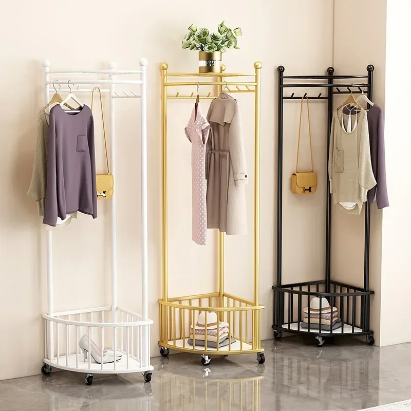 

Corner Coat Rack with Shoe Storage Removable Metal Clothing Rail Floor Standing Coat Racks Clothes Hanger for Bedroom Furniture