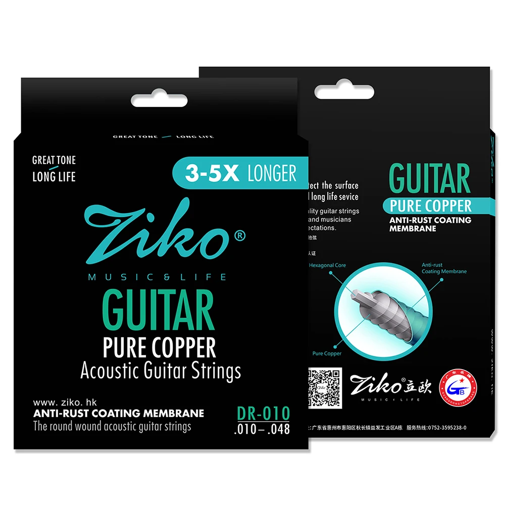 

ZIKO DR 010 Acoustic Guitar Strings Hexagon Alloy Wire Pure Copper Wound Anti-Rust Coating Acoustic Guitar Strings Accessories