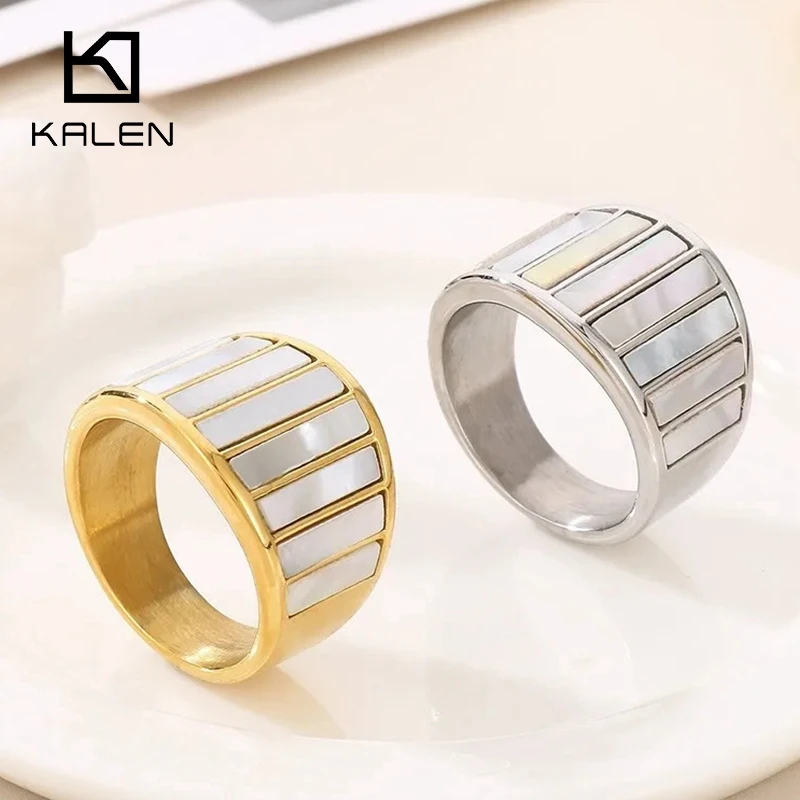 

Винтажное Трендовое кольцо с мраморной ракушкой, простое геометрическое кольцо для женщин и девушек, изящная вывеска из нержавеющей стали, геометрическое квадратное металлическое кольцо