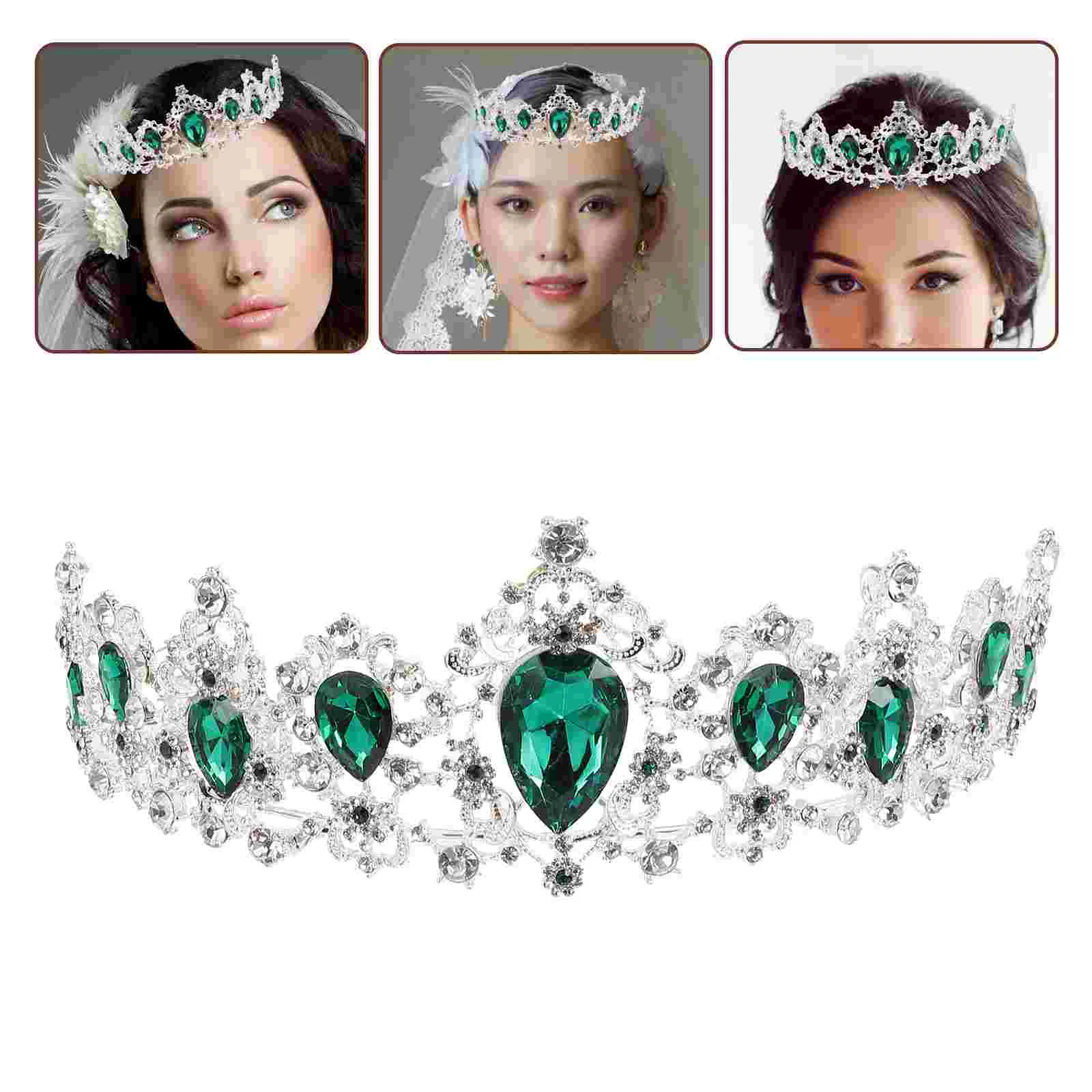 

Royal Crystal Tiara Wedding Crown Headpieces Bridal Hair Accessories (Silver Base, Green)