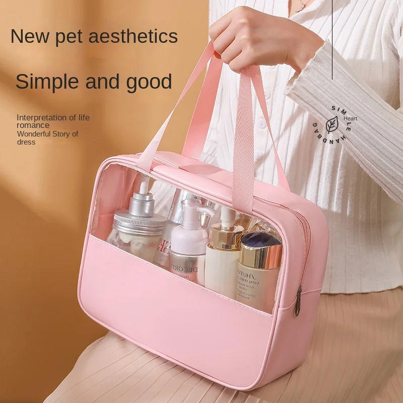 2023 Hand-held PU Waterproof Large Capacity Storage Bag Fashion Transparent Make-up Wash Bag PVC Splicing Cosmetic Cases
2023 Hand-held PU Waterproof Large Capacity Storage Bag Fashion Transparent Make-up Wash Bag PVC Splicing Cosmetic Cases